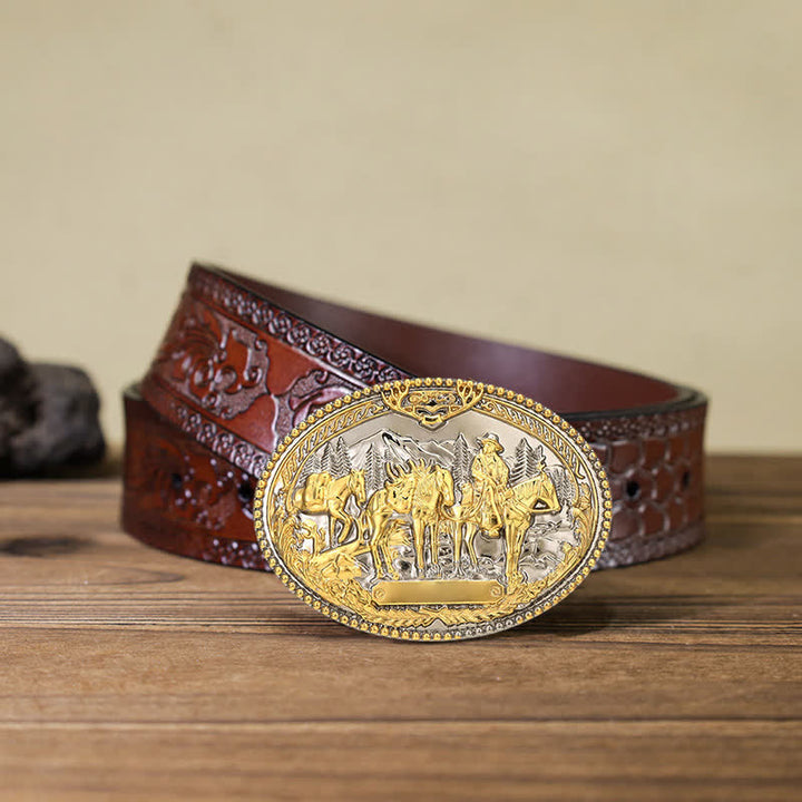 Cintura in pelle con fibbia a forma di cavallo da cavaliere da cowboy fai da te da uomo