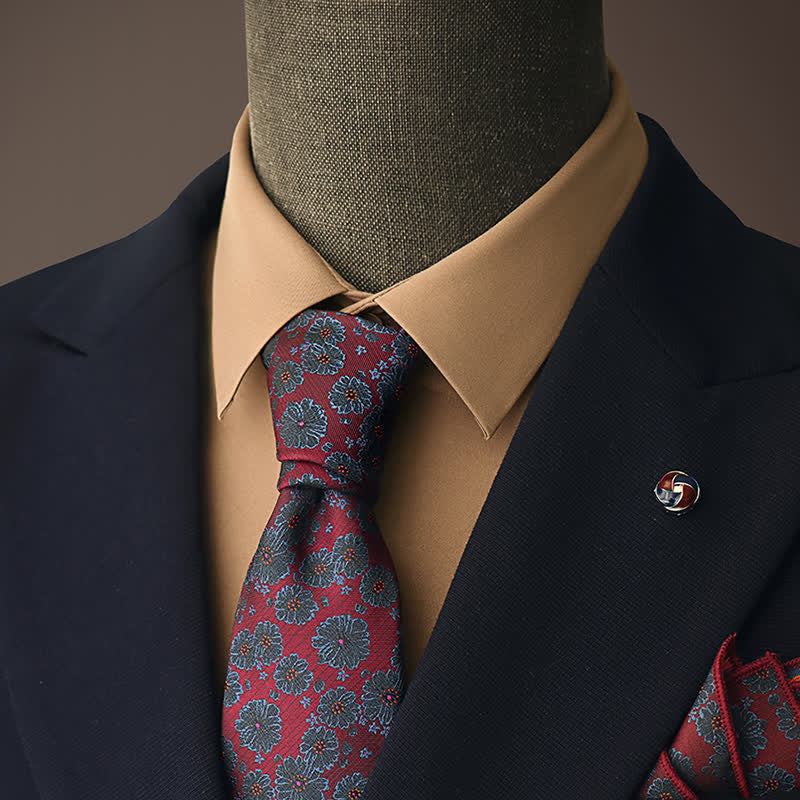 Cravatta da uomo con fiori bordeaux e blu