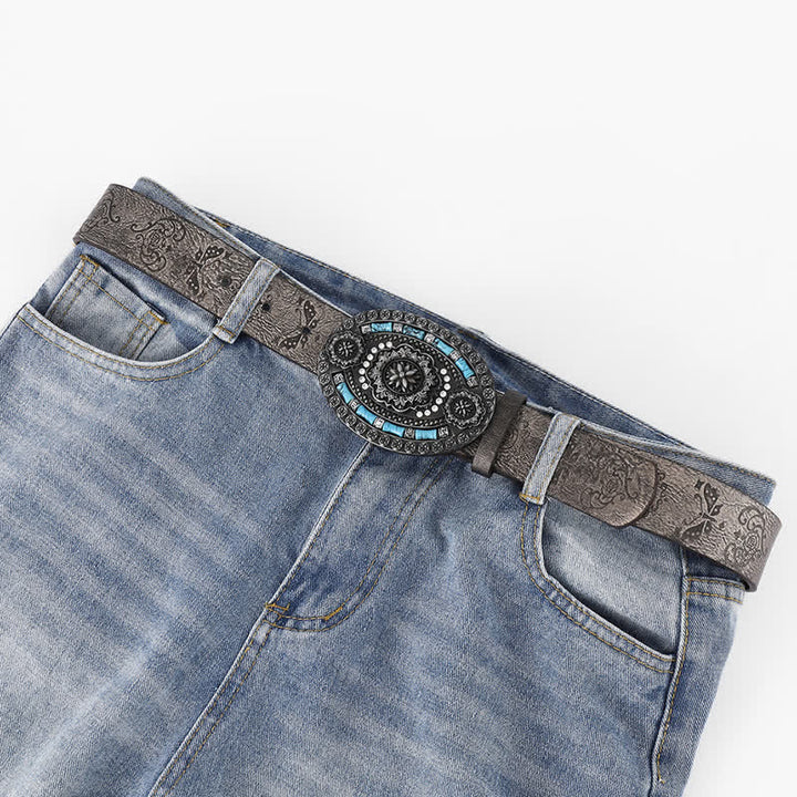 Cintura in pelle con decorazione turchese bohémien da uomo