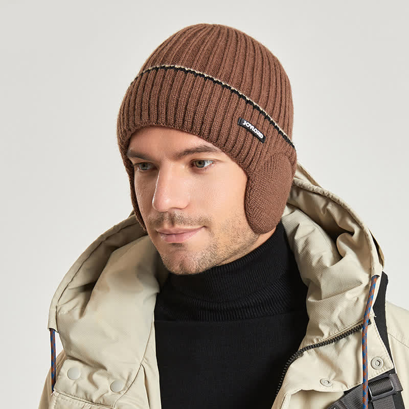 Cappello unisex in maglia elastica spessa con paraorecchie tinta unita