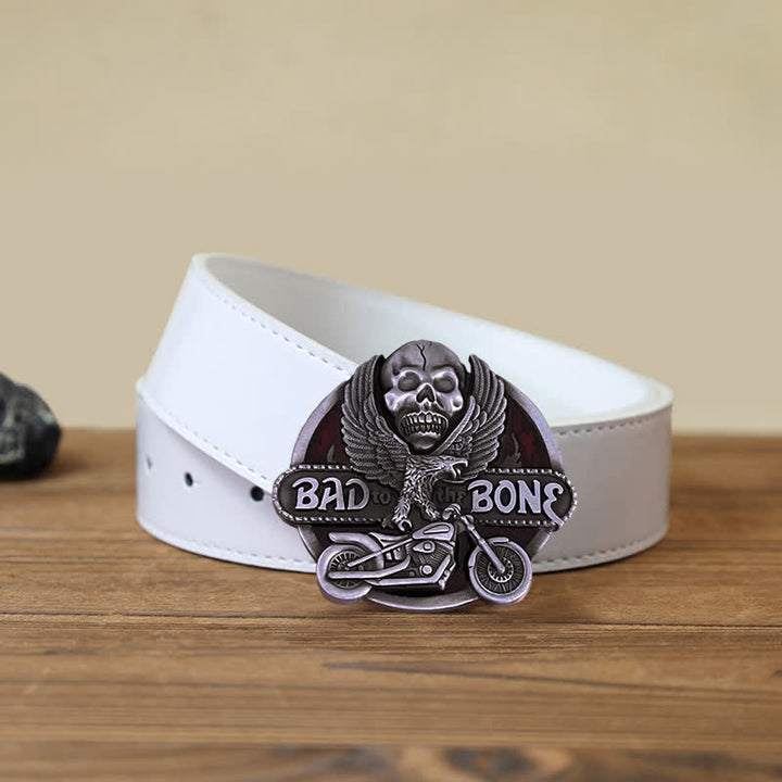 Cintura in pelle con fibbia Bad To The Bone da motociclista con teschio d'aquila fai da te da uomo