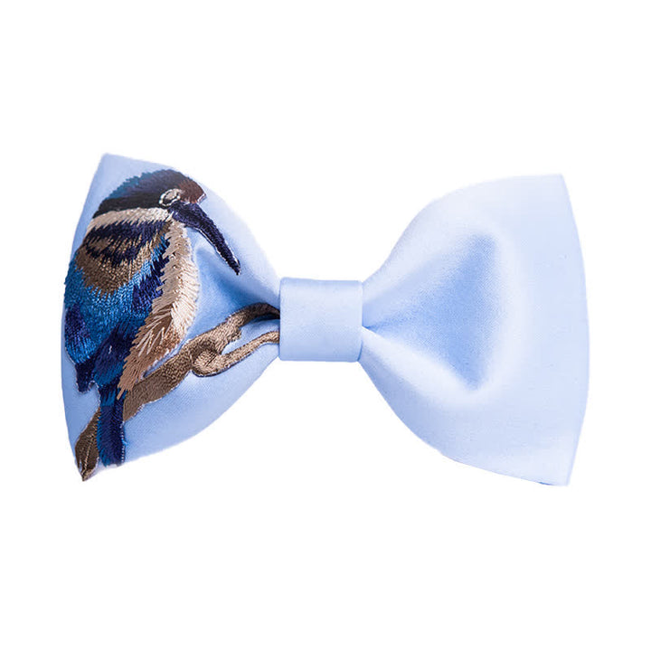 Papillon da uomo con fiore e uccello ricamato
