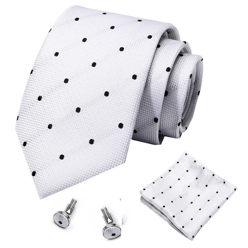 Set di 3 cravatte a pois a punta fine bianche e nere da uomo