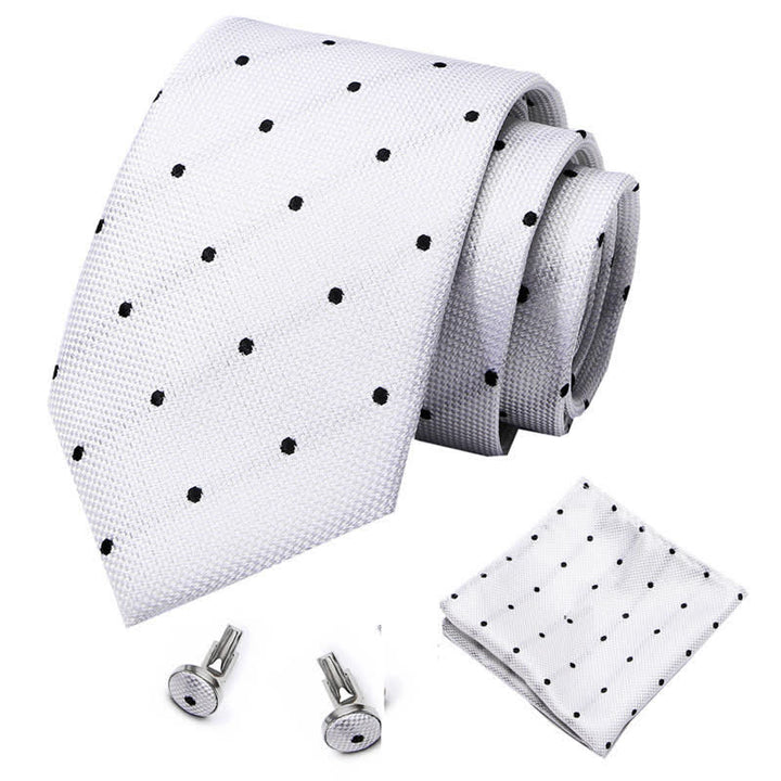 Set di 3 cravatte a pois a punta fine bianche e nere da uomo