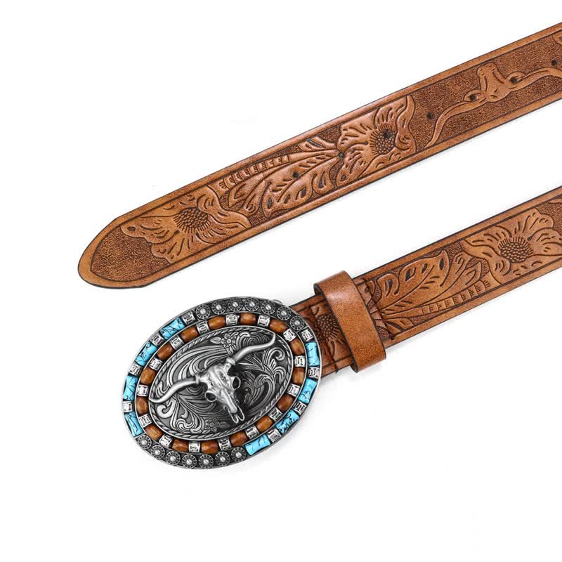 Cintura da uomo in pelle di toro turchese da cowboy western