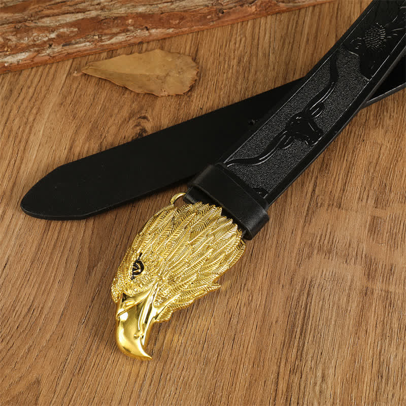 Cintura da uomo in pelle western con testa d'aquila e avvoltoio realistico