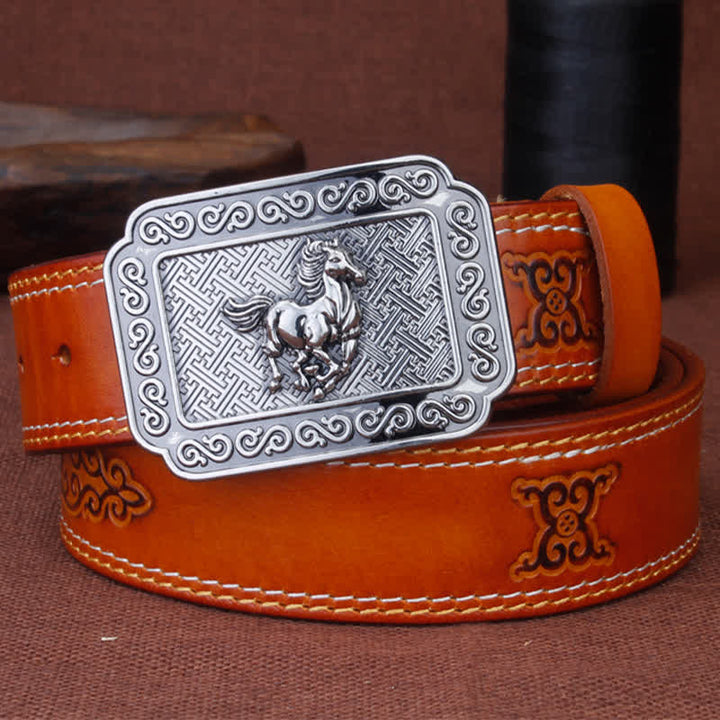 Cintura etnica da uomo in pelle di cavallo color argento da cowboy