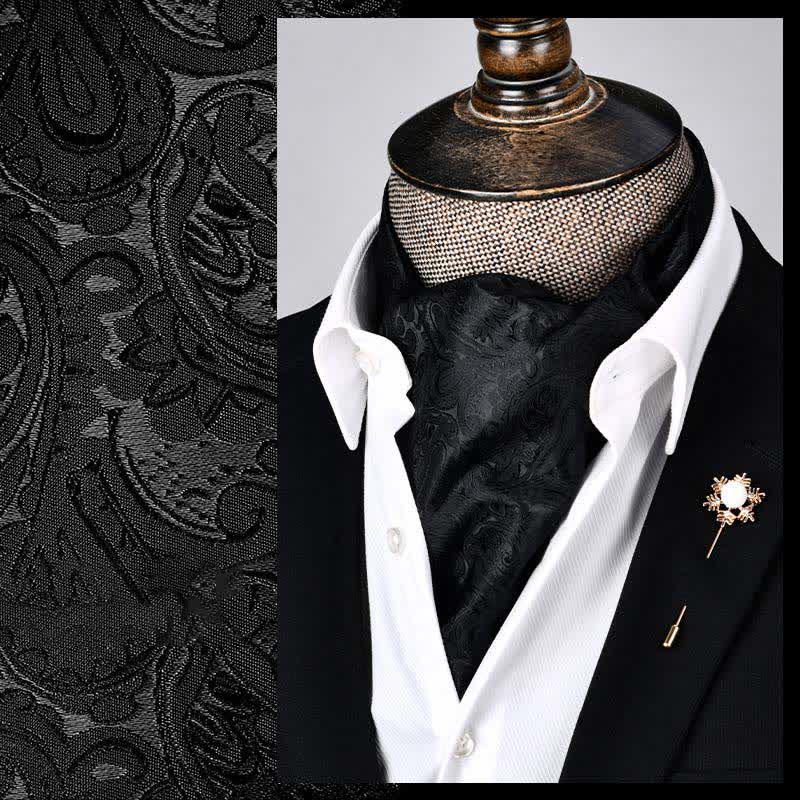 Cravatta Ascot Paisley floreale moderna nera Grandeur
