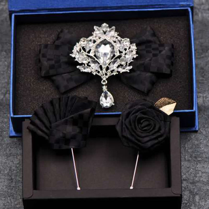 Set di 3 papillon con spilla e strass a scacchi