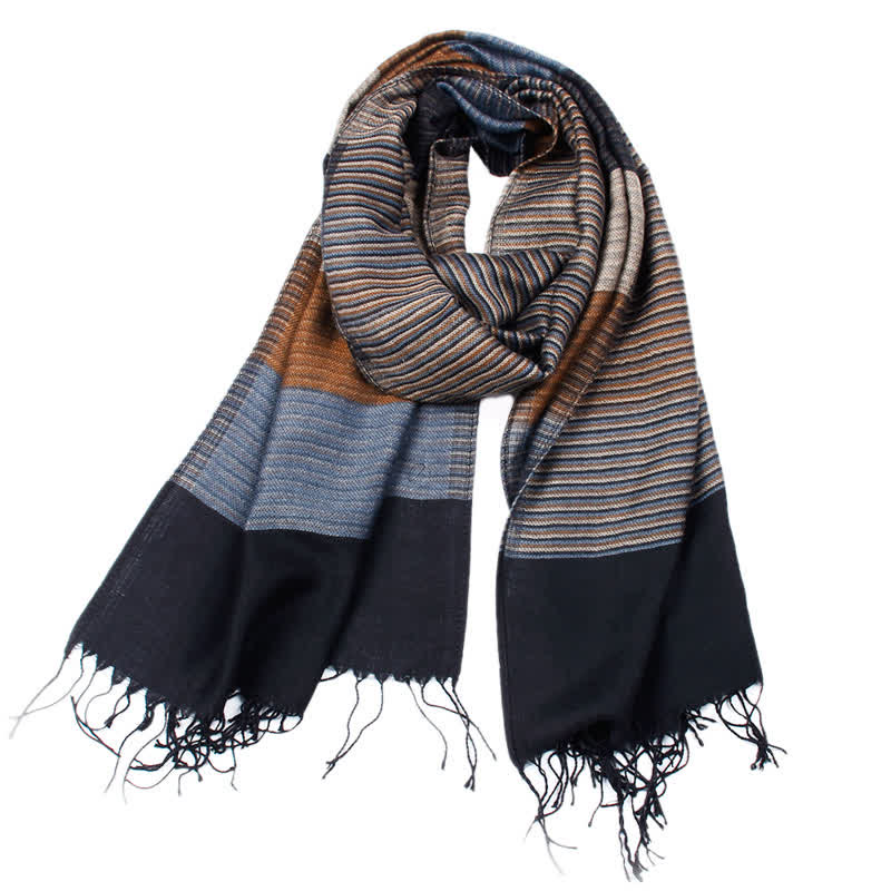 Sciarpa classica a righe con nappe bifacciali da uomo