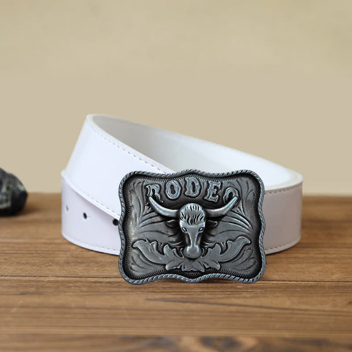 Cintura in pelle fai da te da uomo con fibbia da rodeo Longhorn Bull in argento