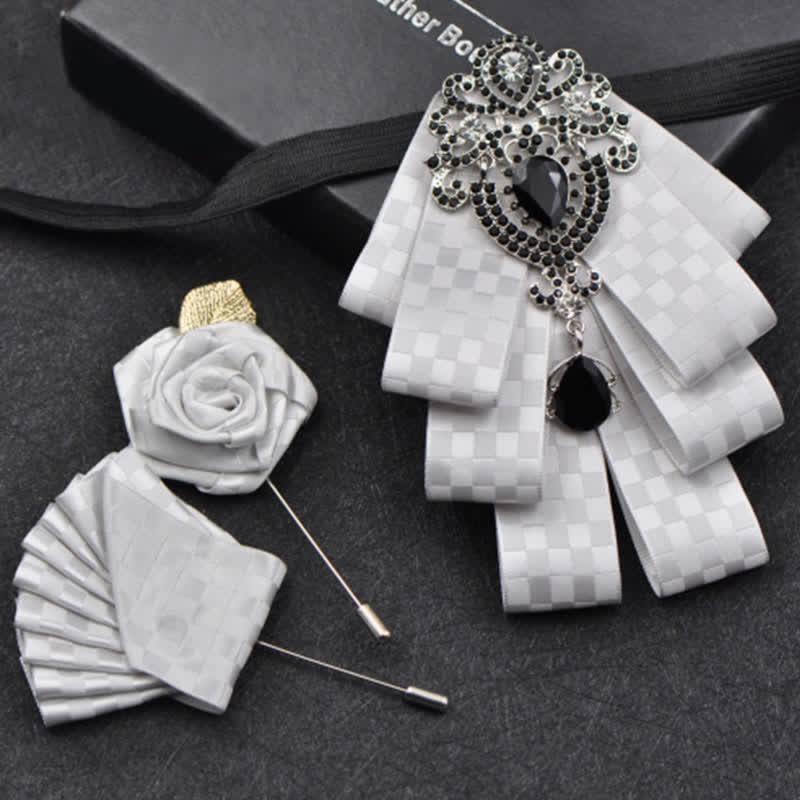 Set di 3 papillon con strass neri a quadri