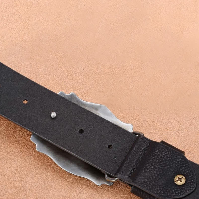 Cintura da uomo in pelle di toro con rivetti punk e corna lunghe dorate
