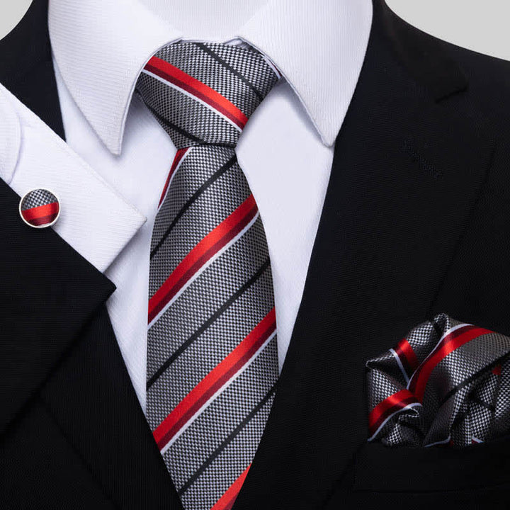 Set di 3 cravatte a righe grigie e rosse da uomo