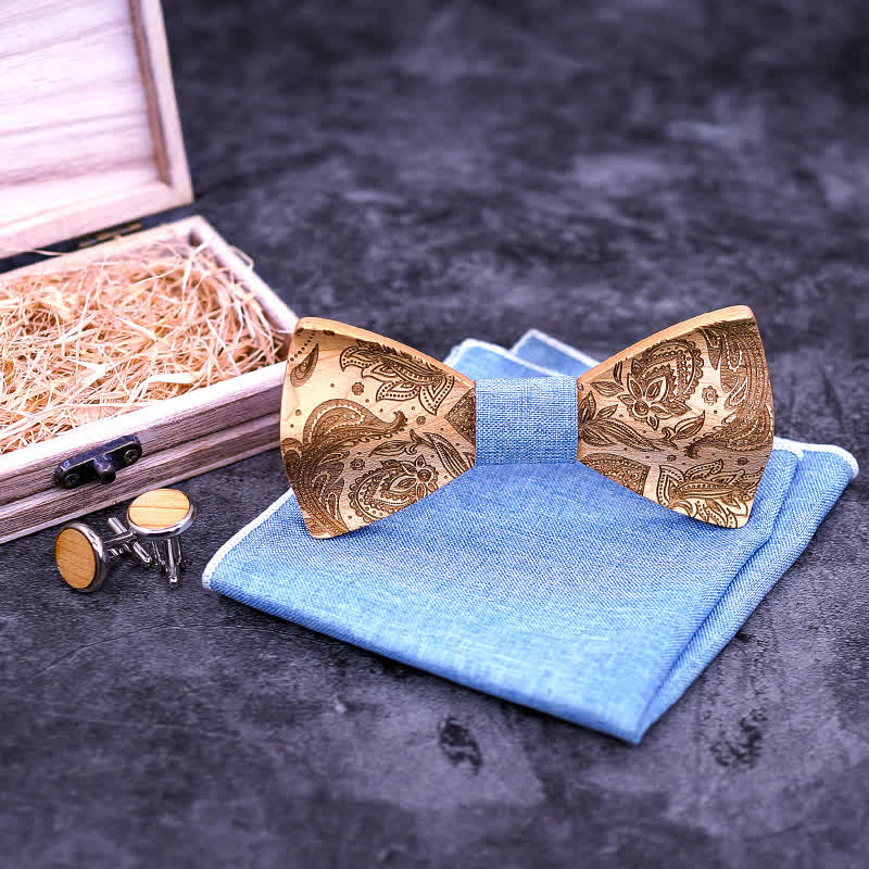 Set di 3 papillon in legno con motivo Paisley da uomo