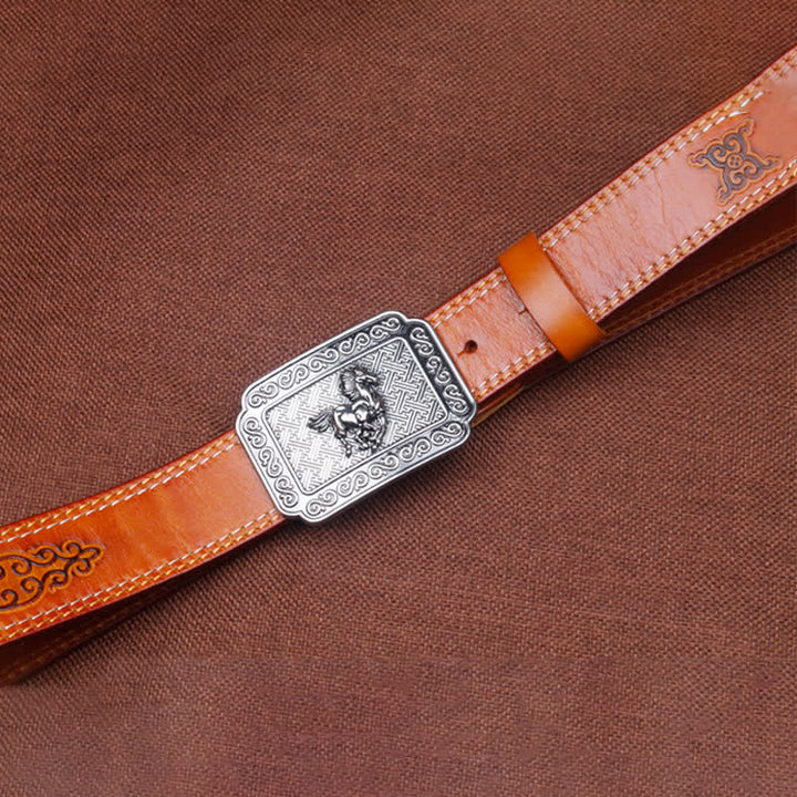 Cintura etnica da uomo in pelle di cavallo color argento da cowboy