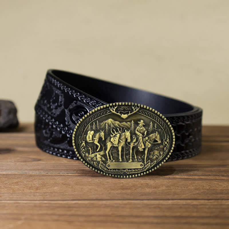 Cintura in pelle con fibbia a forma di cavallo da cavaliere da cowboy fai da te da uomo