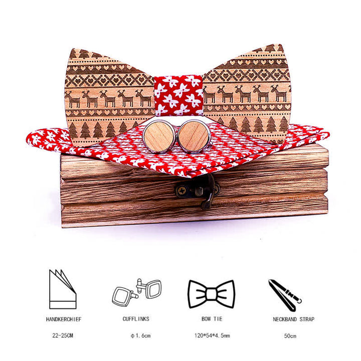 Set di 3 papillon in legno con motivo natalizio da uomo