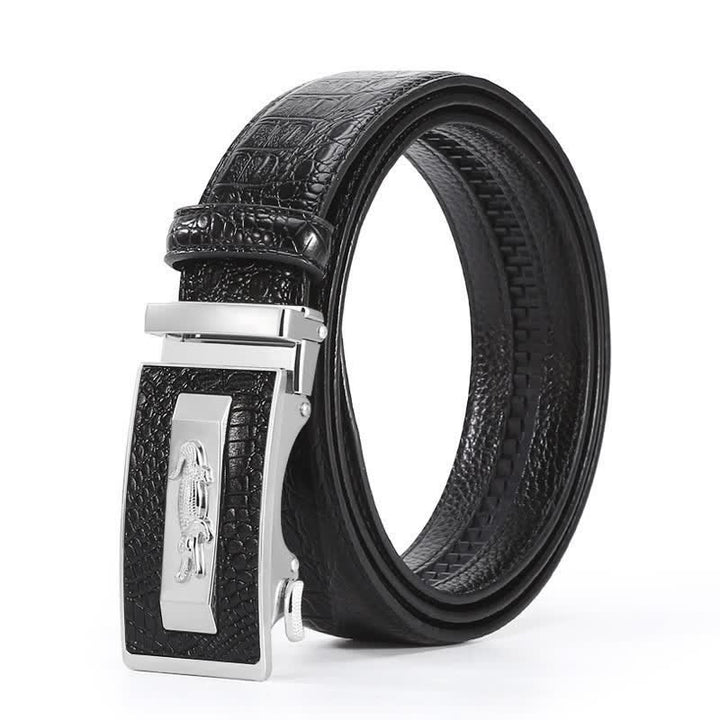 Cintura da uomo in pelle con chiusura automatica con motivo coccodrillo