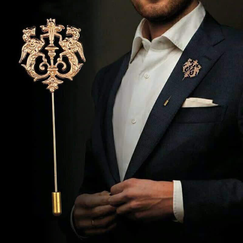 Spilla da uomo con doppio leone cavo
