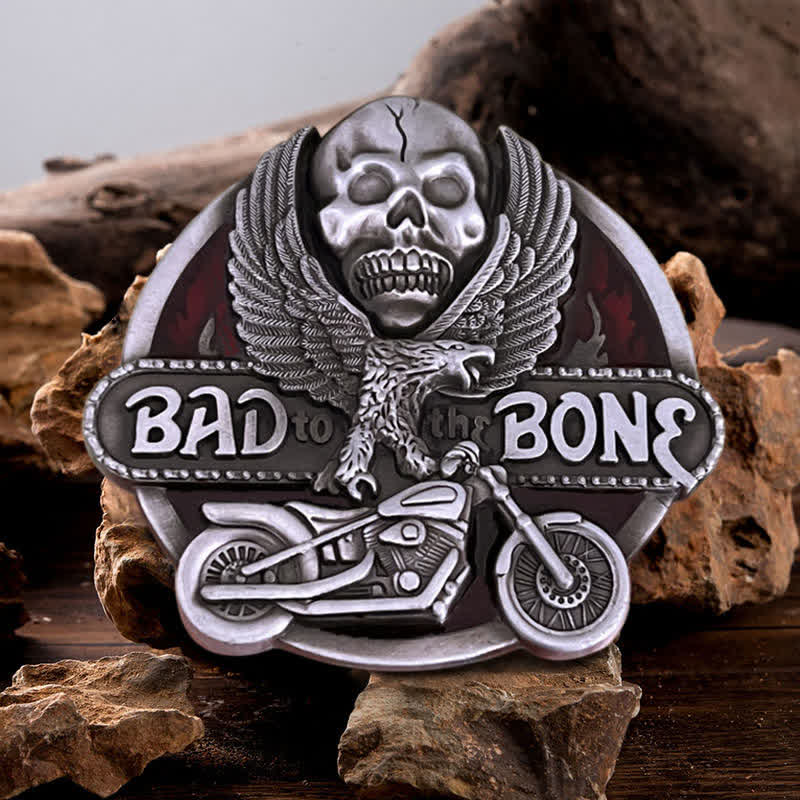 Cintura in pelle con fibbia Bad To The Bone da motociclista con teschio d'aquila fai da te da uomo