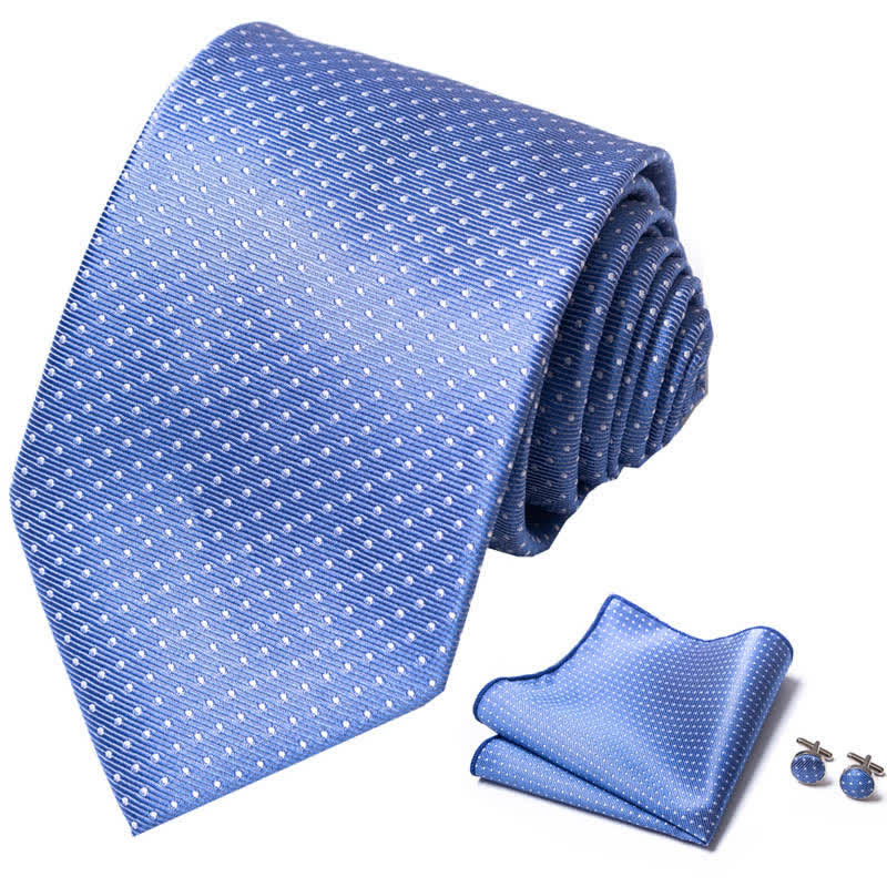 Set di 3 cravatte da uomo a pois bianchi e blu cielo