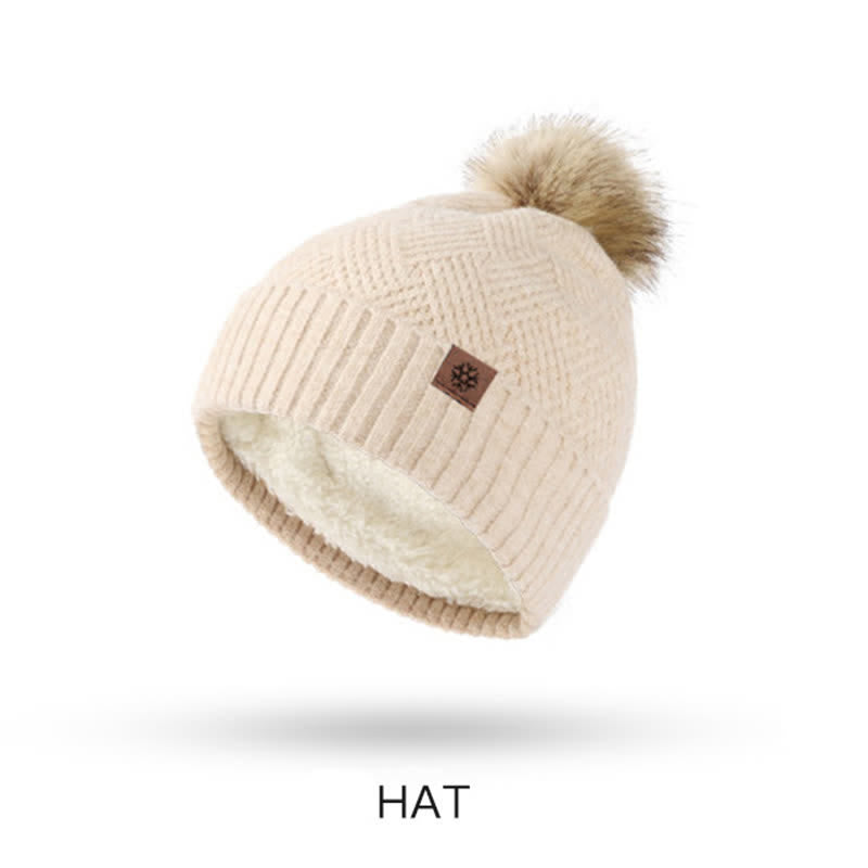 Set 3 pezzi da donna pompon cappello sciarpa guanti touchscreen set