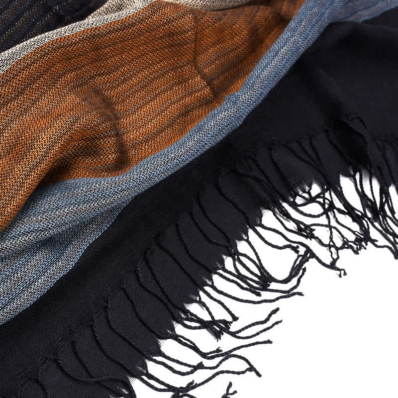 Sciarpa classica a righe con nappe bifacciali da uomo