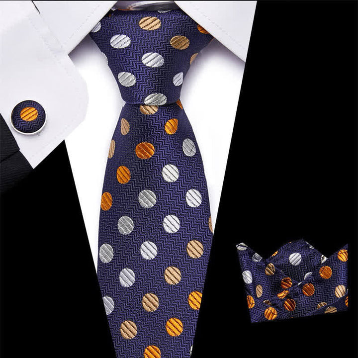 Set di 3 cravatte a pois arancioni e blu navy da uomo