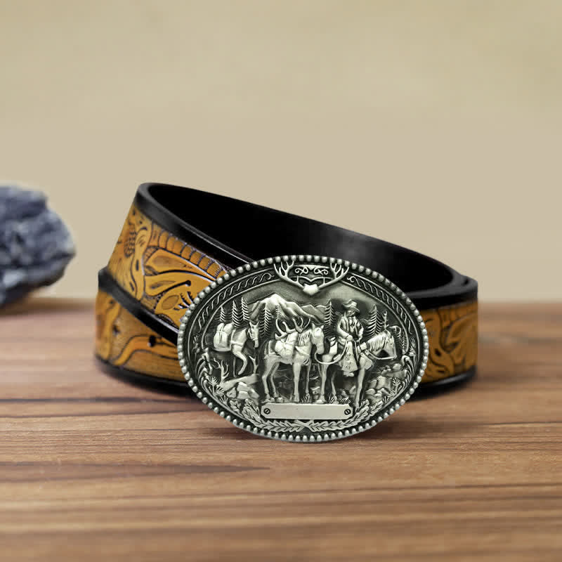 Cintura in pelle con fibbia a forma di cavallo da cavaliere da cowboy fai da te da uomo