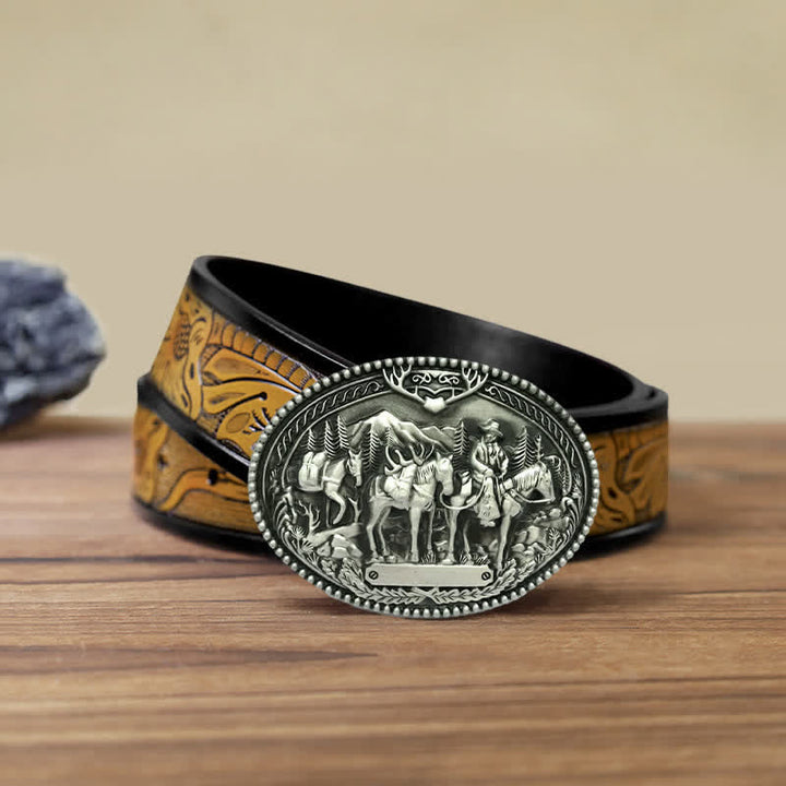 Cintura in pelle con fibbia a forma di cavallo da cavaliere da cowboy fai da te da uomo