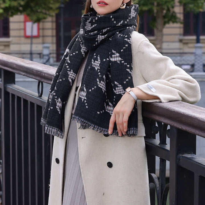 Sciarpa calda grande a scialle con motivo pied de poule da donna