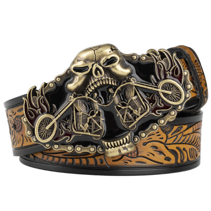 Cintura in pelle da uomo con testa di fantasma da motociclista gotico