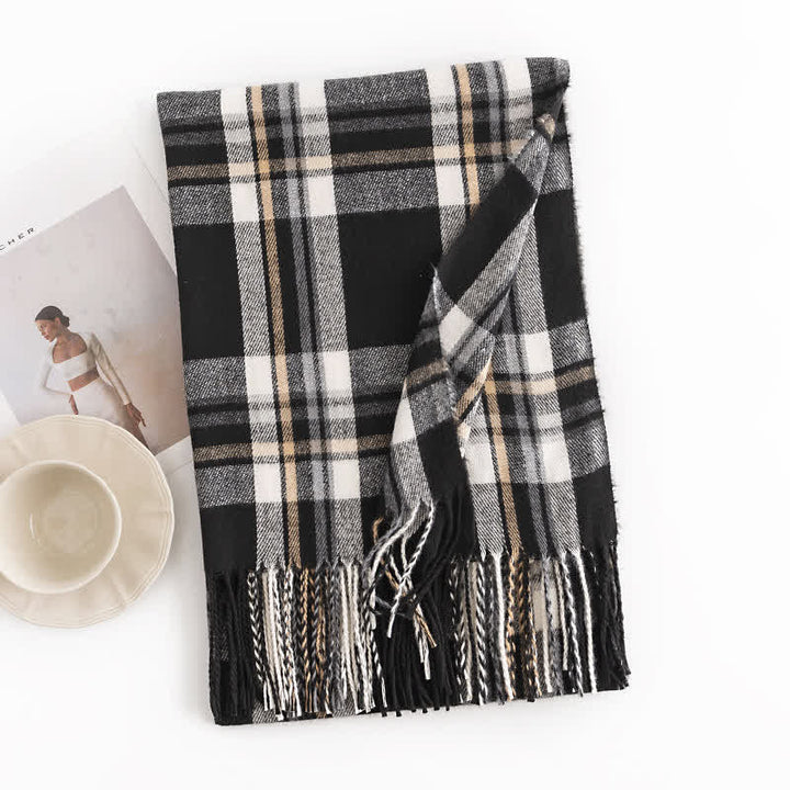 Sciarpa con frange a quadri britannici versatile da donna