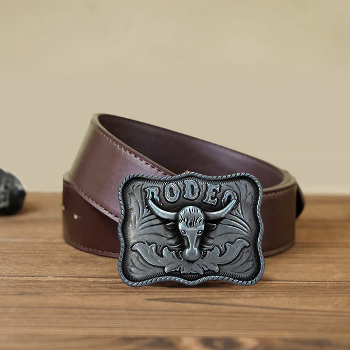 Cintura in pelle fai da te da uomo con fibbia da rodeo Longhorn Bull in argento