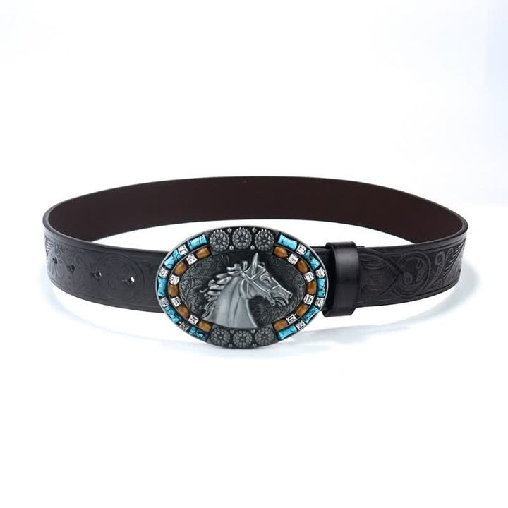 Cintura da uomo in pelle turchese con testa di cavallo da cowboy