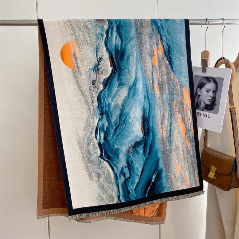 Sciarpa ispessita con pittura a olio di scena magnifica da donna