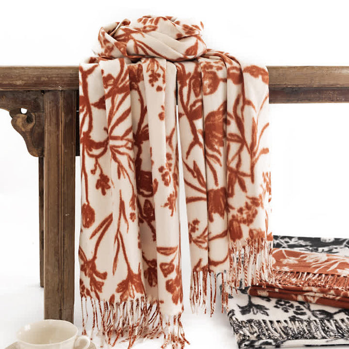 Sciarpa botanica con fiori dolci color crema da donna