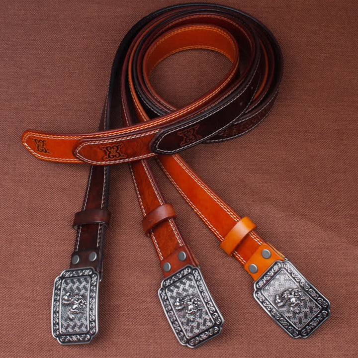 Cintura etnica da uomo in pelle di cavallo color argento da cowboy