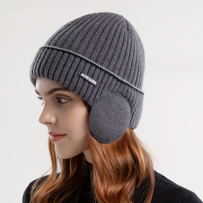 Cappello unisex in maglia elastica spessa con paraorecchie tinta unita