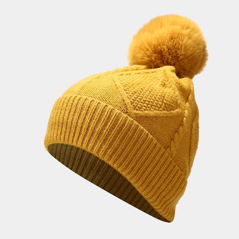 Set 3 pezzi da donna diamante pompon berretto cappello sciarpa guanti