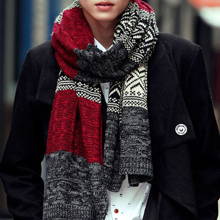 Sciarpa a blocchi di colore con cuciture a maglia Argyle da uomo