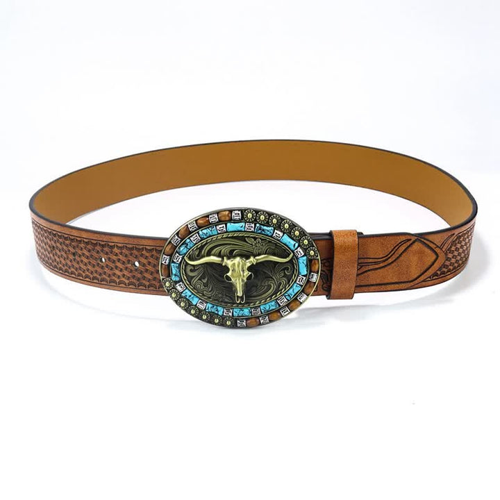Cintura da uomo in pelle di toro turchese da cowboy western