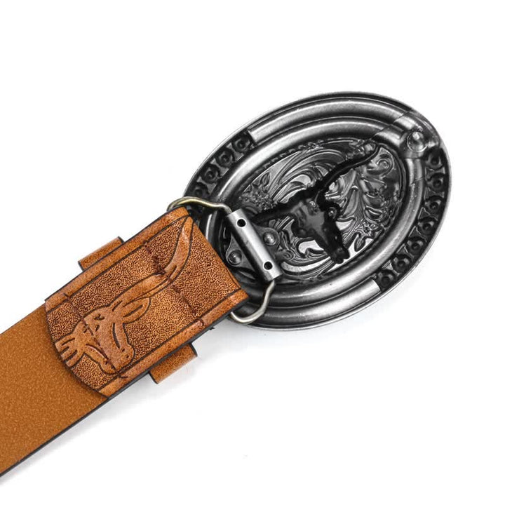 Cintura da uomo in pelle di toro turchese da cowboy western