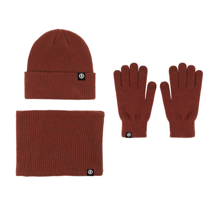 Set di 3 cappelli, sciarpe e guanti in morbido, unisex, tinta unita