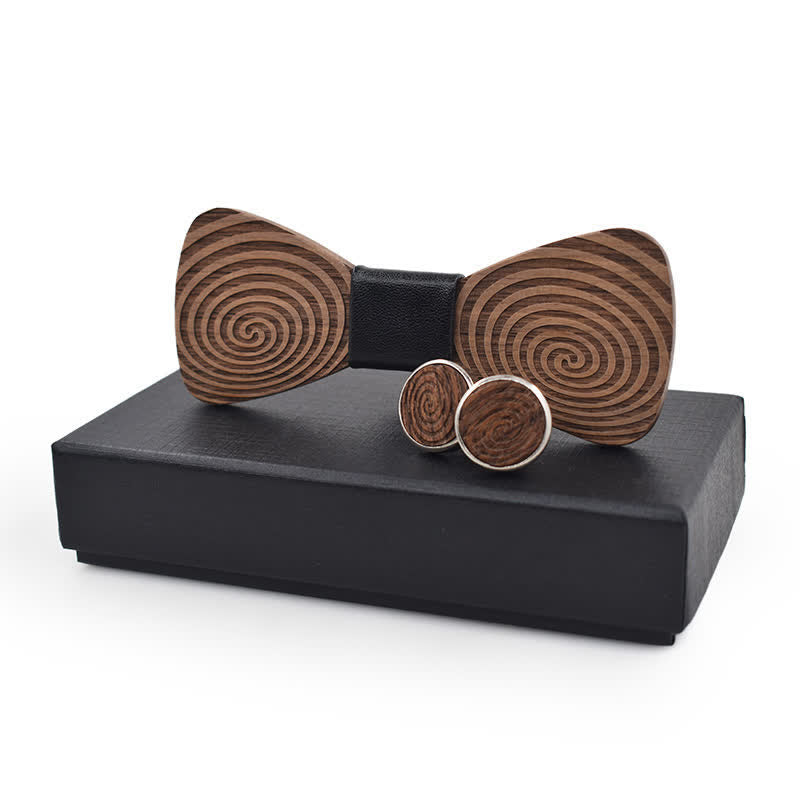 Set di 2 papillon in legno con stampa a vortice ipnotico da uomo