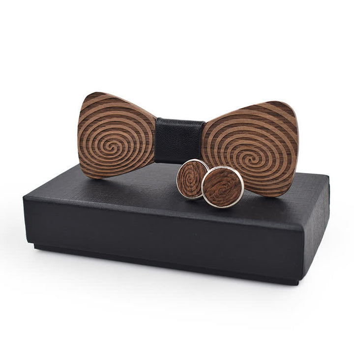 Set di 2 papillon in legno con stampa a vortice ipnotico da uomo