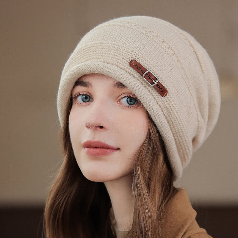 Cappello invernale da donna ripiegabile in pile lavorato a maglia