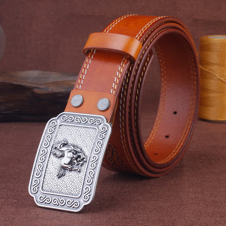 Cintura etnica da uomo in pelle di cavallo color argento da cowboy