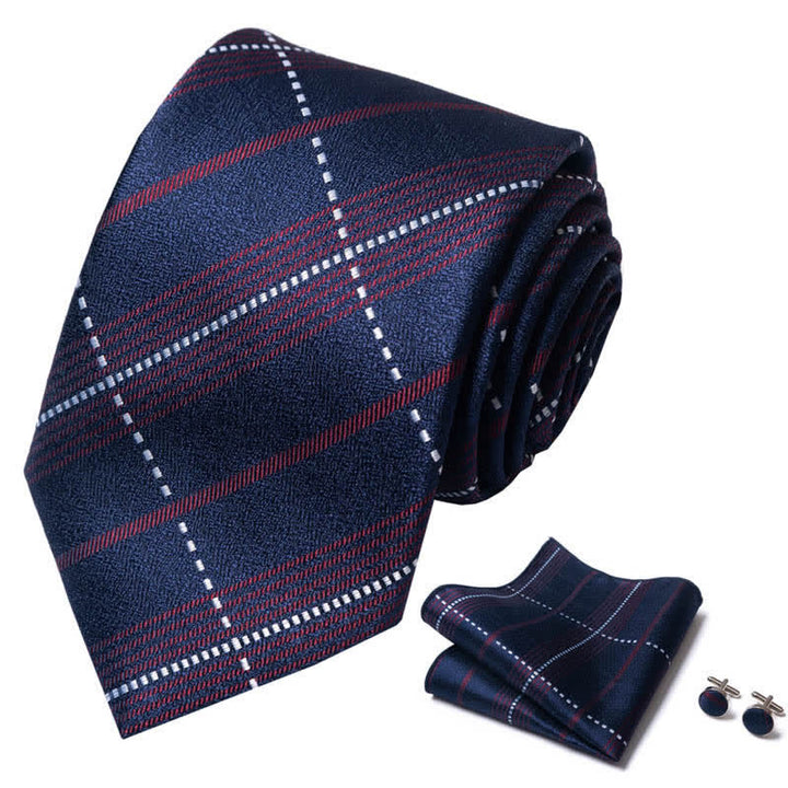 Set di 3 cravatte a quadri blu navy e rosso da uomo